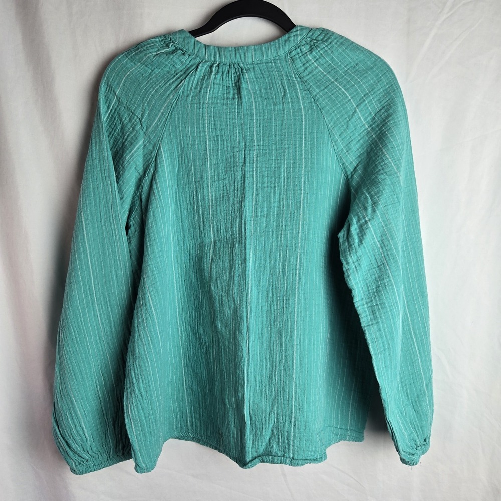 Falls Creek Striped Cotton Gauze Muslin Shirt Womens Md Turquoise Coastal Resort - Picture 2 of 7